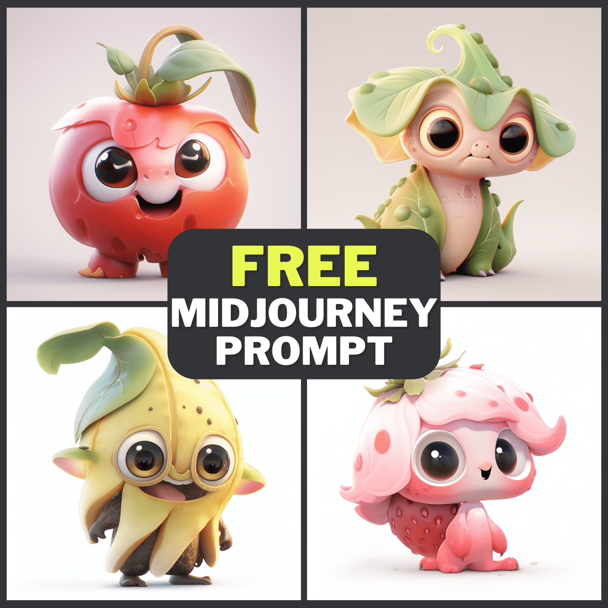 Adorable Fruits Game Asset Free Midjourney Prompt 1
