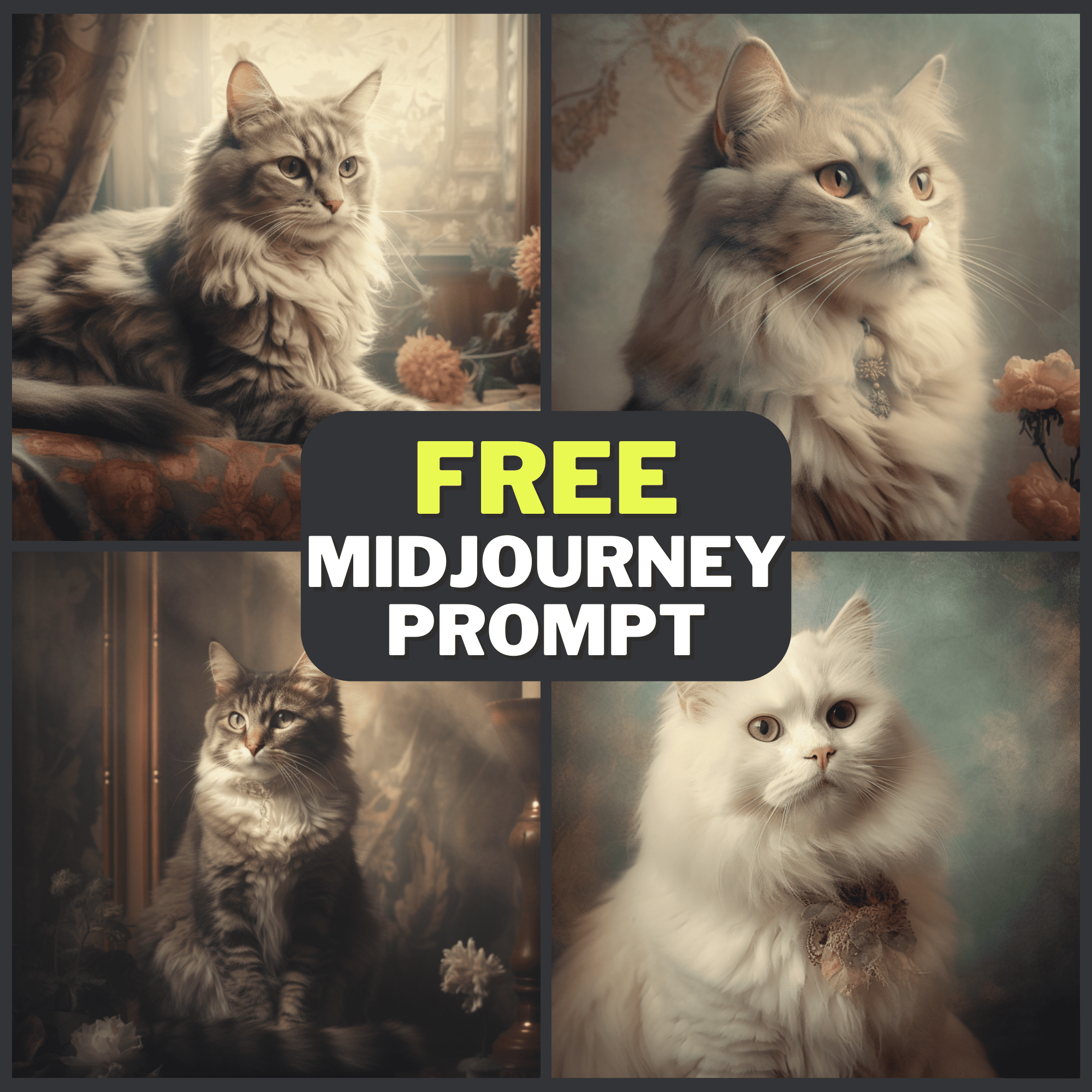 Vintage Cat Portrait Free Midjourney Prompt