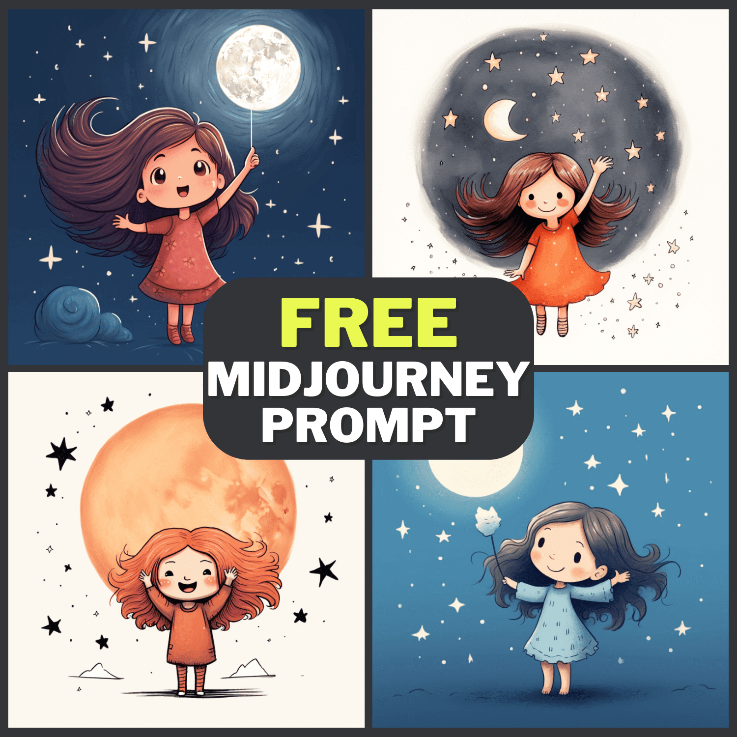 Cute Girl Full Moon Free Midjourney Prompt 1