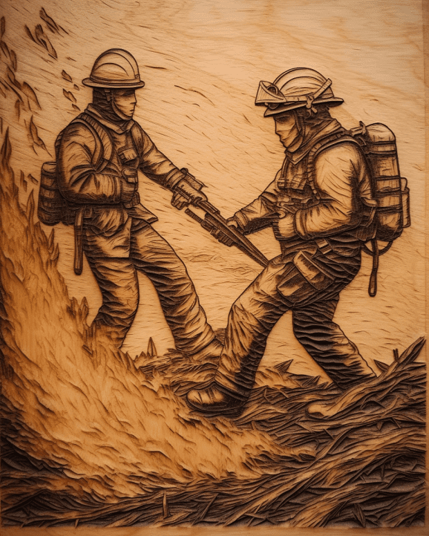 Hero Firefighter Pyrography Free Midjourney Prompt 3