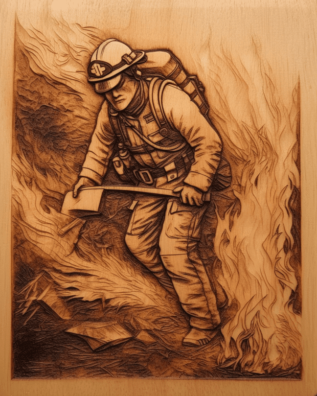 Hero Firefighter Pyrography Free Midjourney Prompt 5