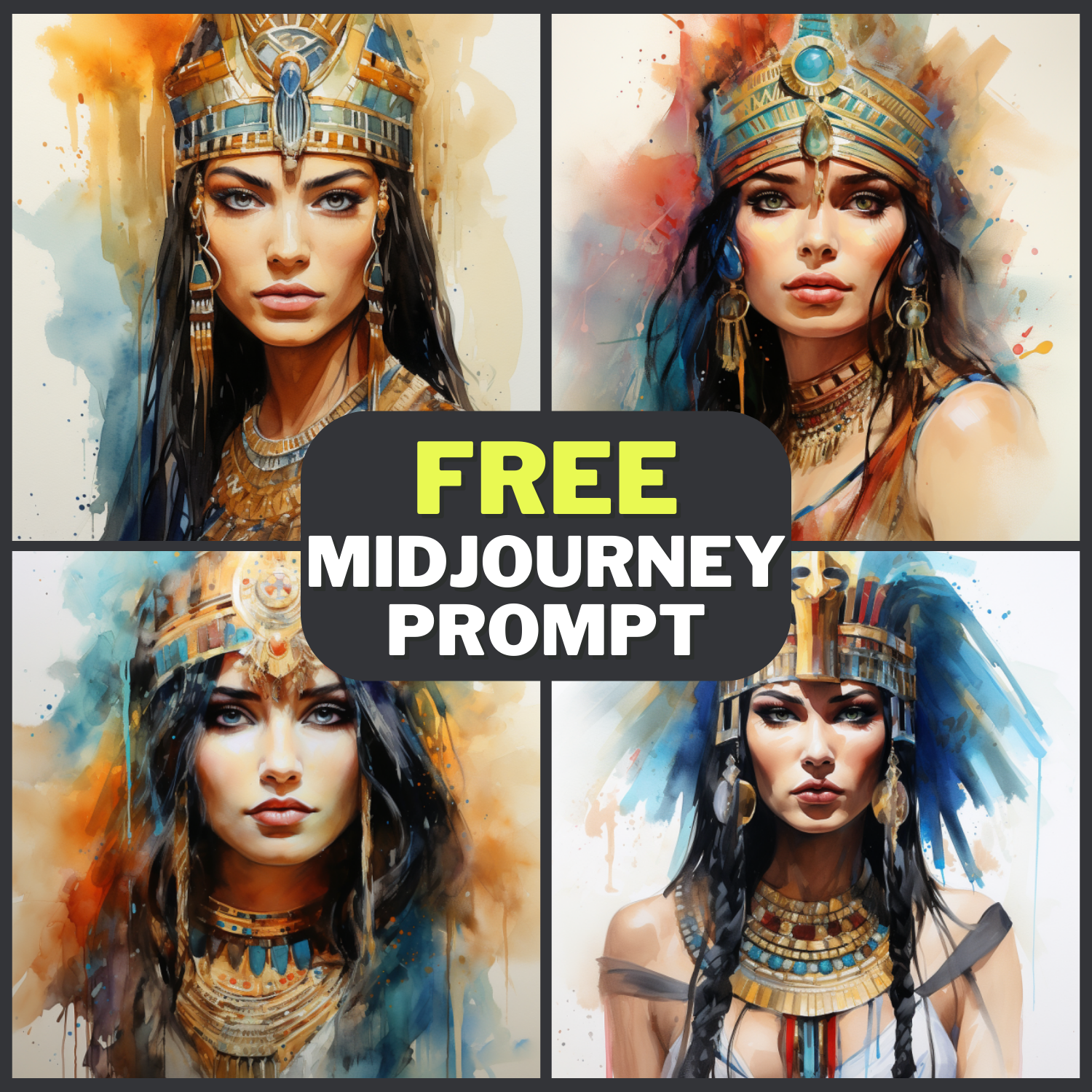 Cleopatra Portrait Watercolor Free Midjourney Prompt 1