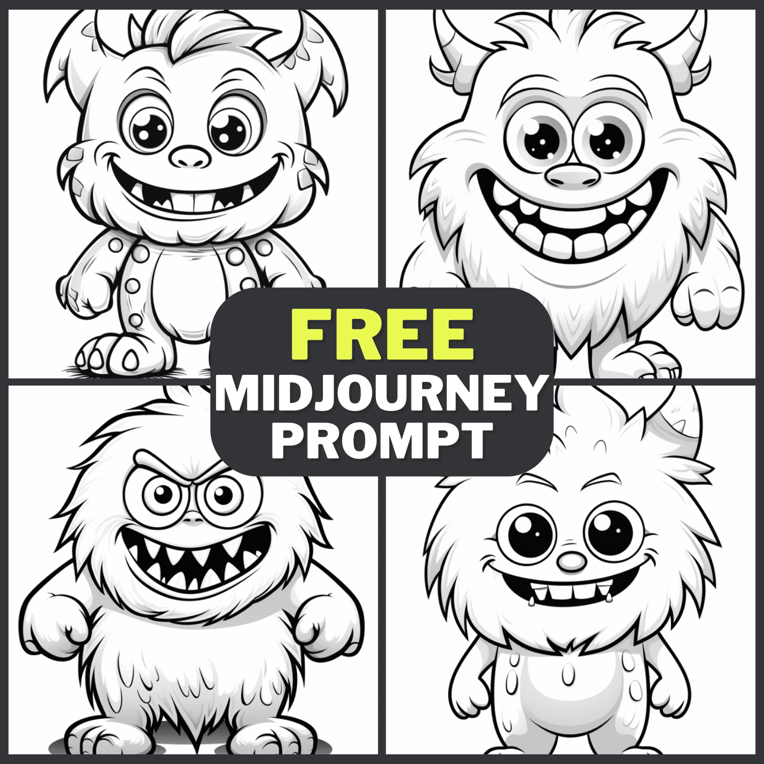 Cute Cartoon Monster Coloring Page Free Midjourney Prompt 1