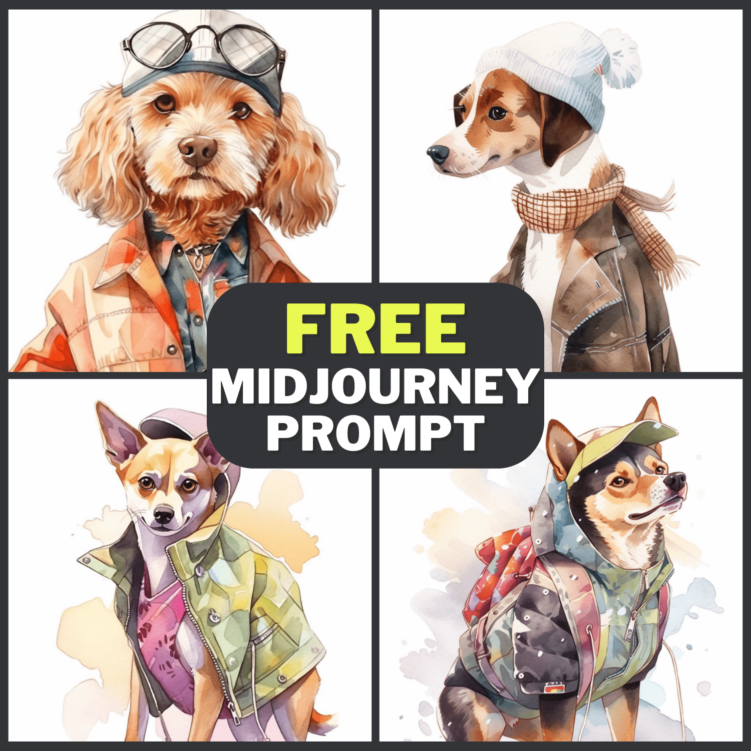 Dog In Fashion Clothing Watercolor Free Midjourney Prompt 1