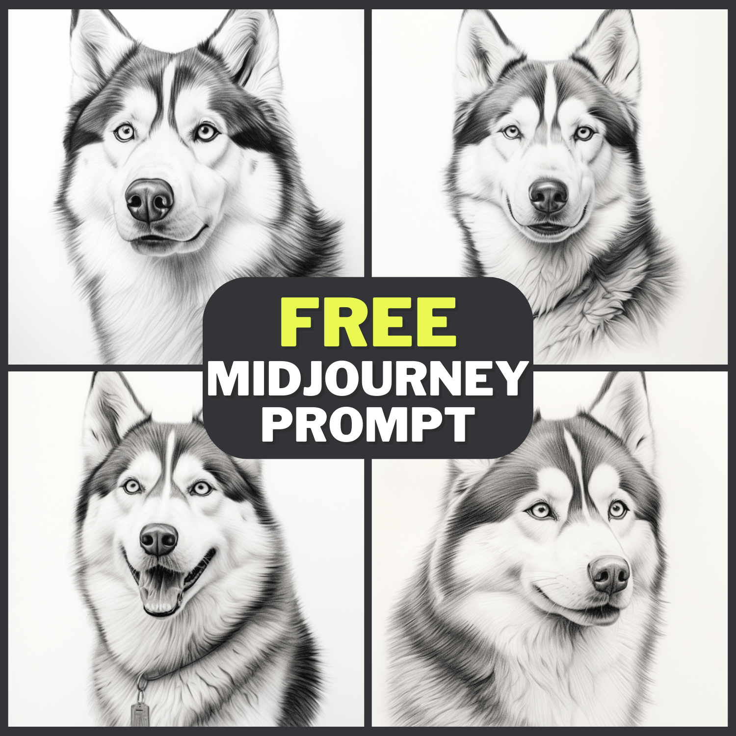 Husky Dog Portrait Pencil Drawing Free Midjourney Prompt 1