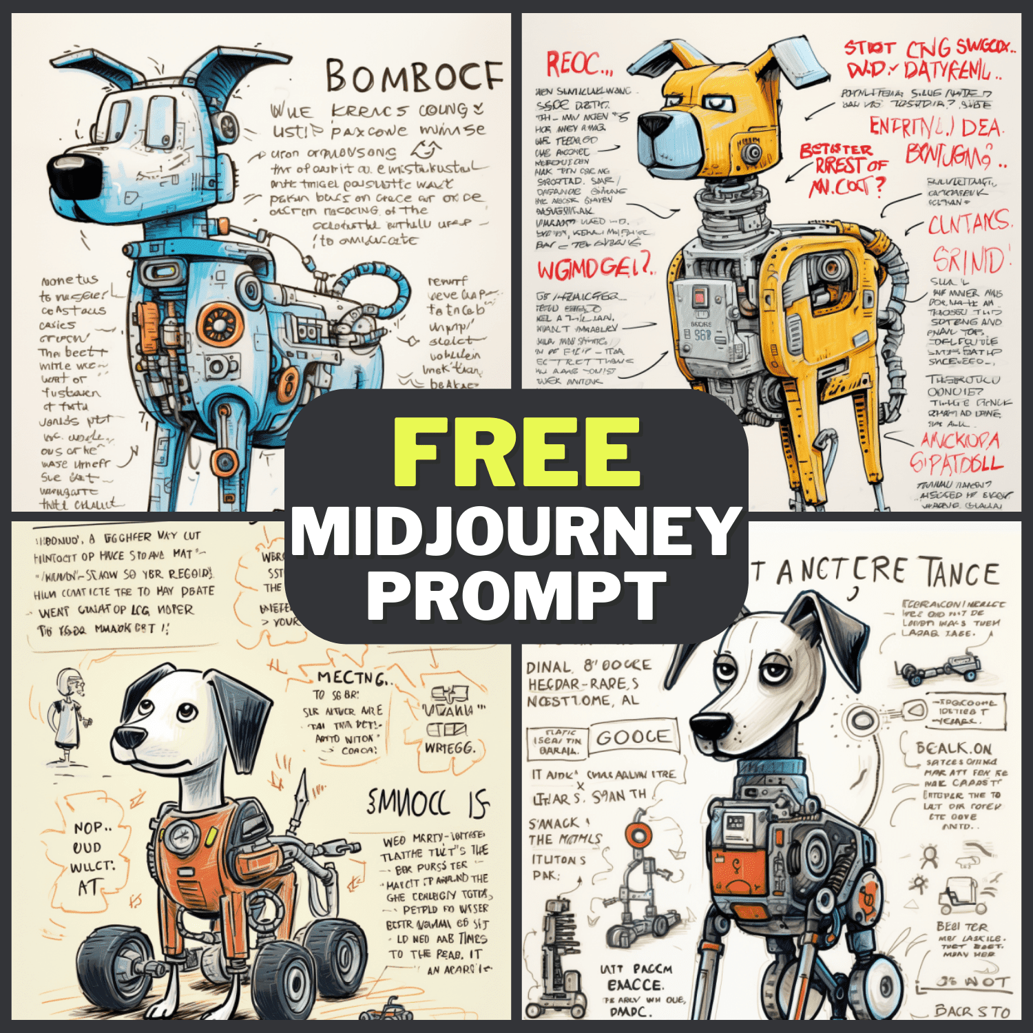 Mechanic Robo Dog Sketchnote Free Midjourney Prompt 1