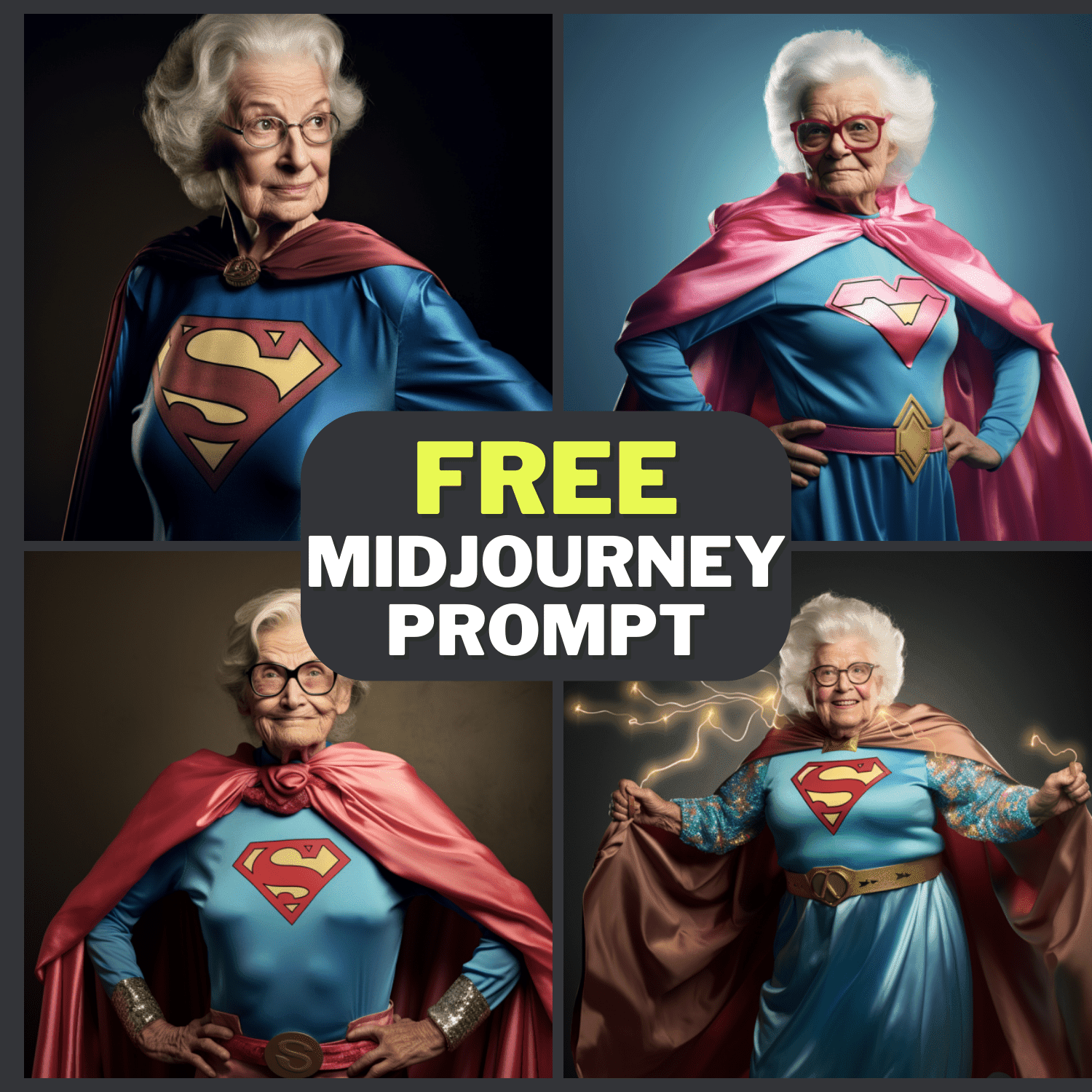 Old Grandma Superhero Commercial Photography Free Midjourney Prompt 1