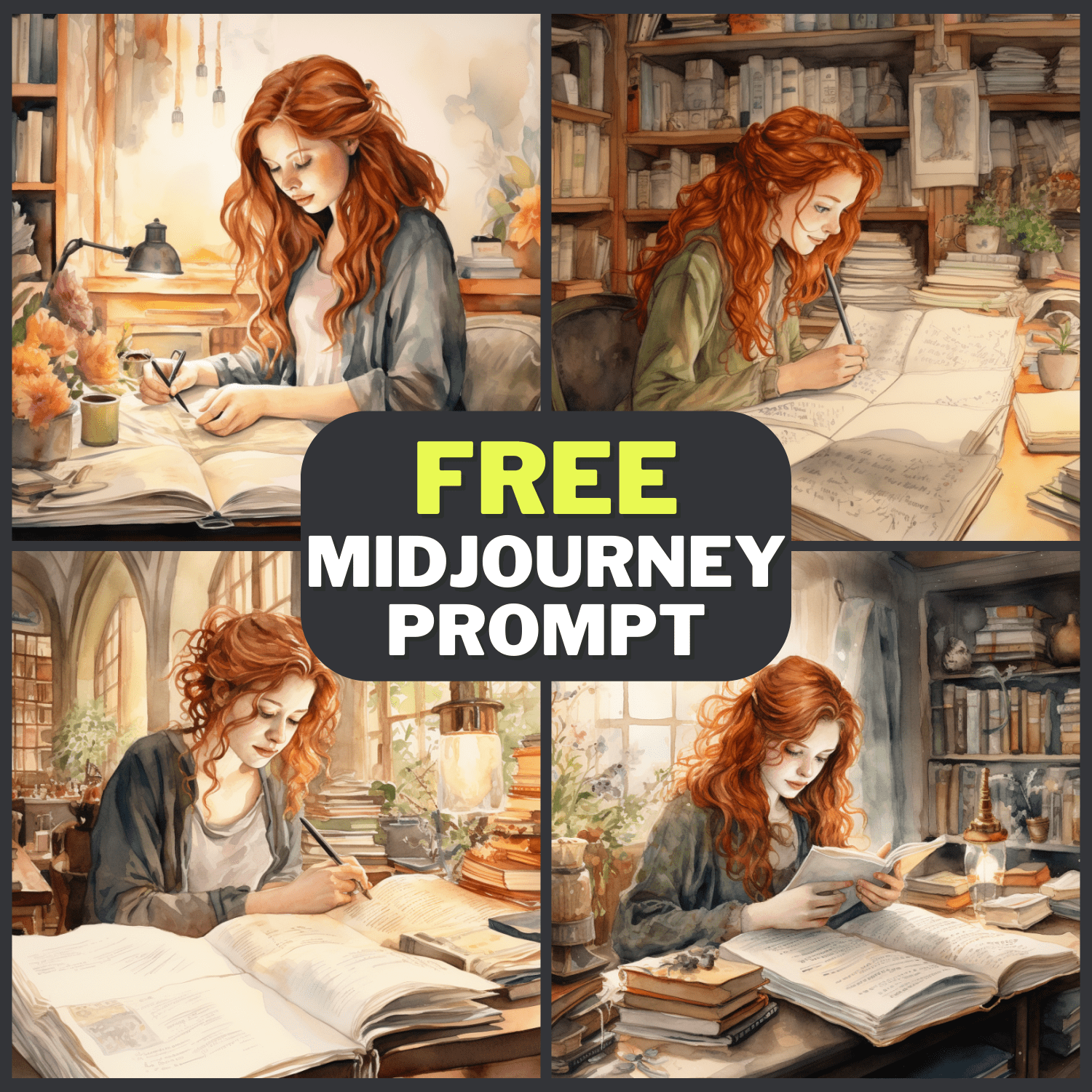Watercolor Woman Writer Free Midjourney Prompt 1