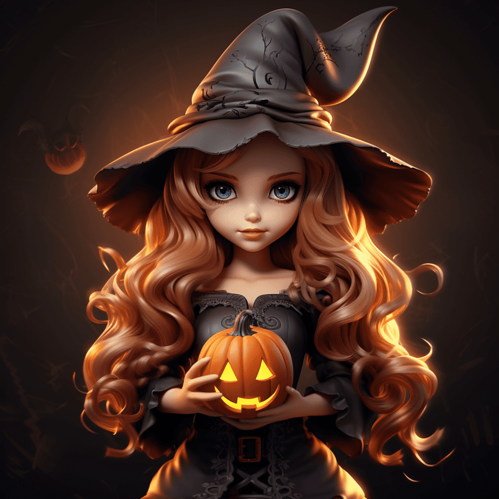 Cartoon Witch With Pumpkin Halloween Free Midjourney Prompt