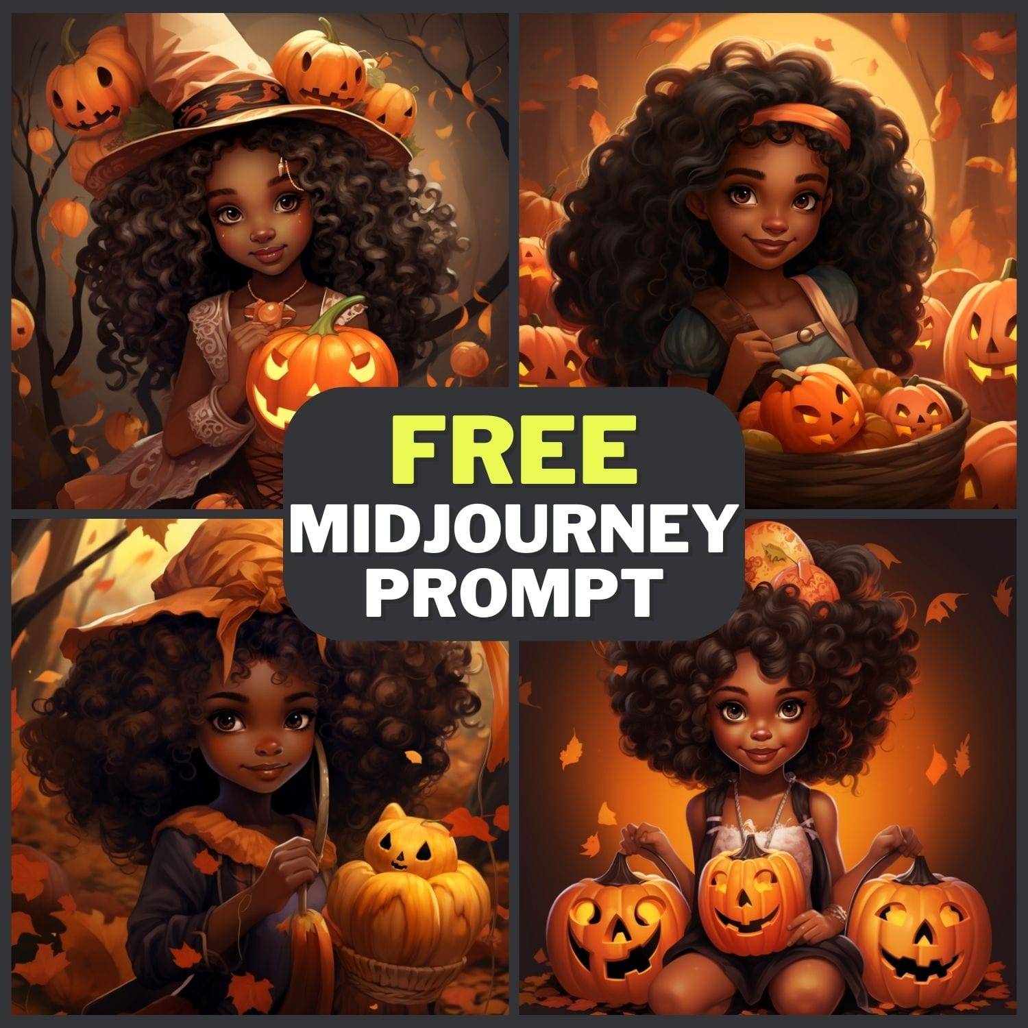 Cute Halloween Black Girl With Pumpkins Free Midjourney Prompt 1