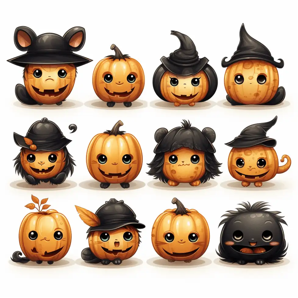 Cute Halloween Characters Illustration Collection Free Midjourney Prompt