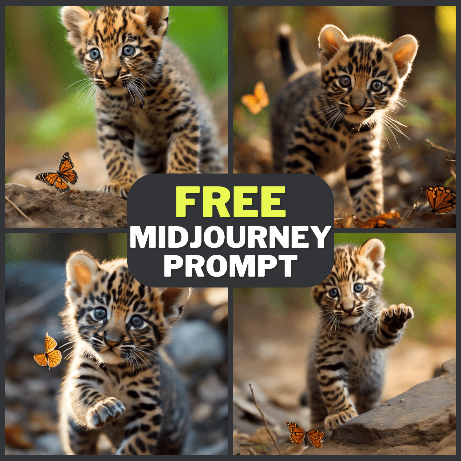 Cute Leopard Pup With Butterfly Midjourney Prompt