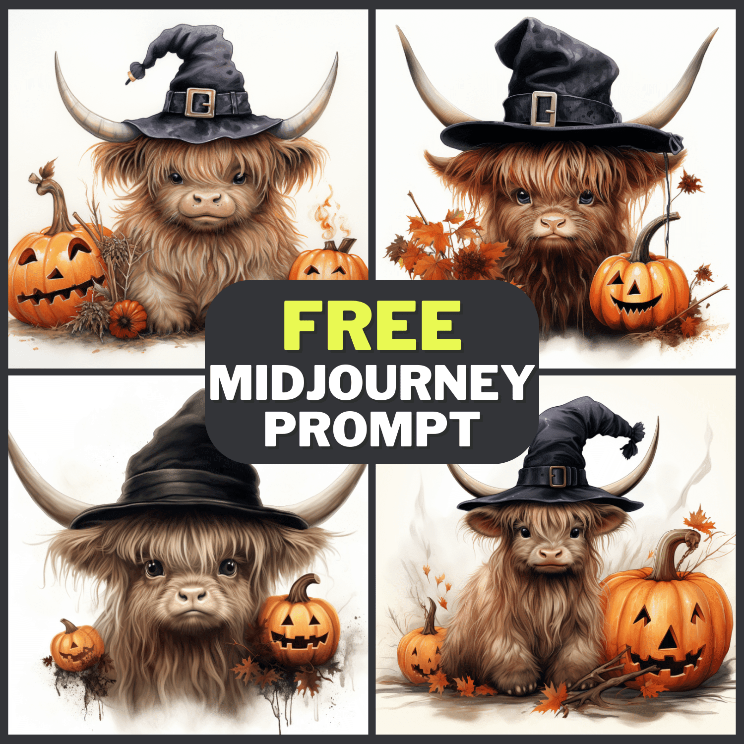 Halloween Baby Highland Cow With Pumpkins Free Midjourney Prompt 1