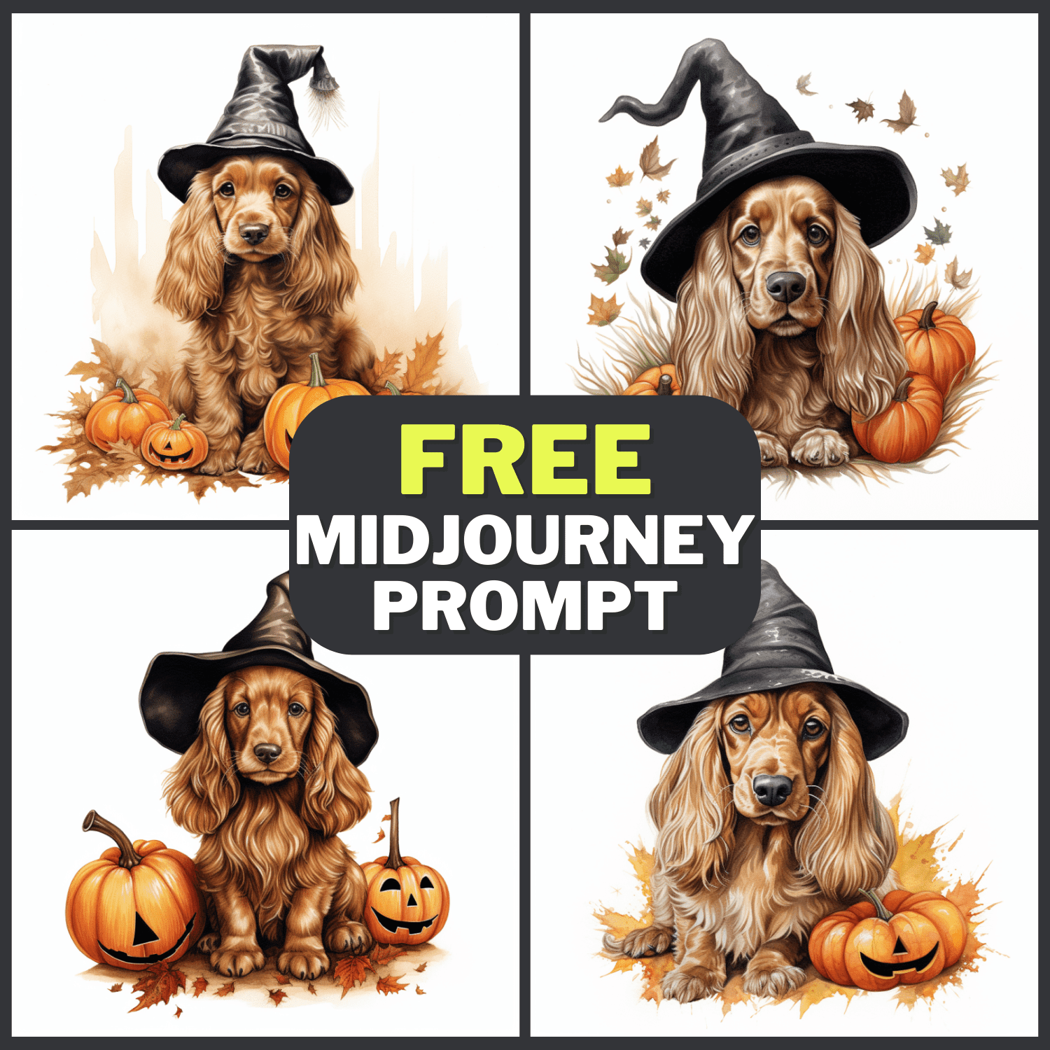 Halloween Cocker Spaniel With Witch Hat Free Midjourney Prompt 1