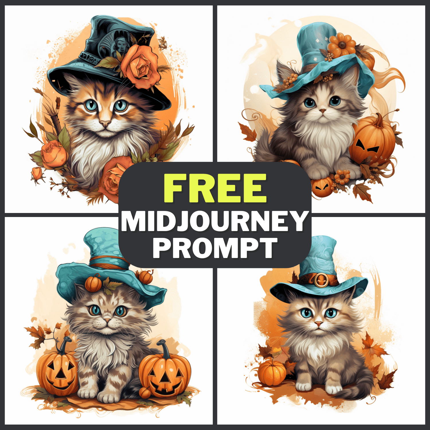 Halloween Kitten Witch With Pumpkins Free Midjourney Prompt 1