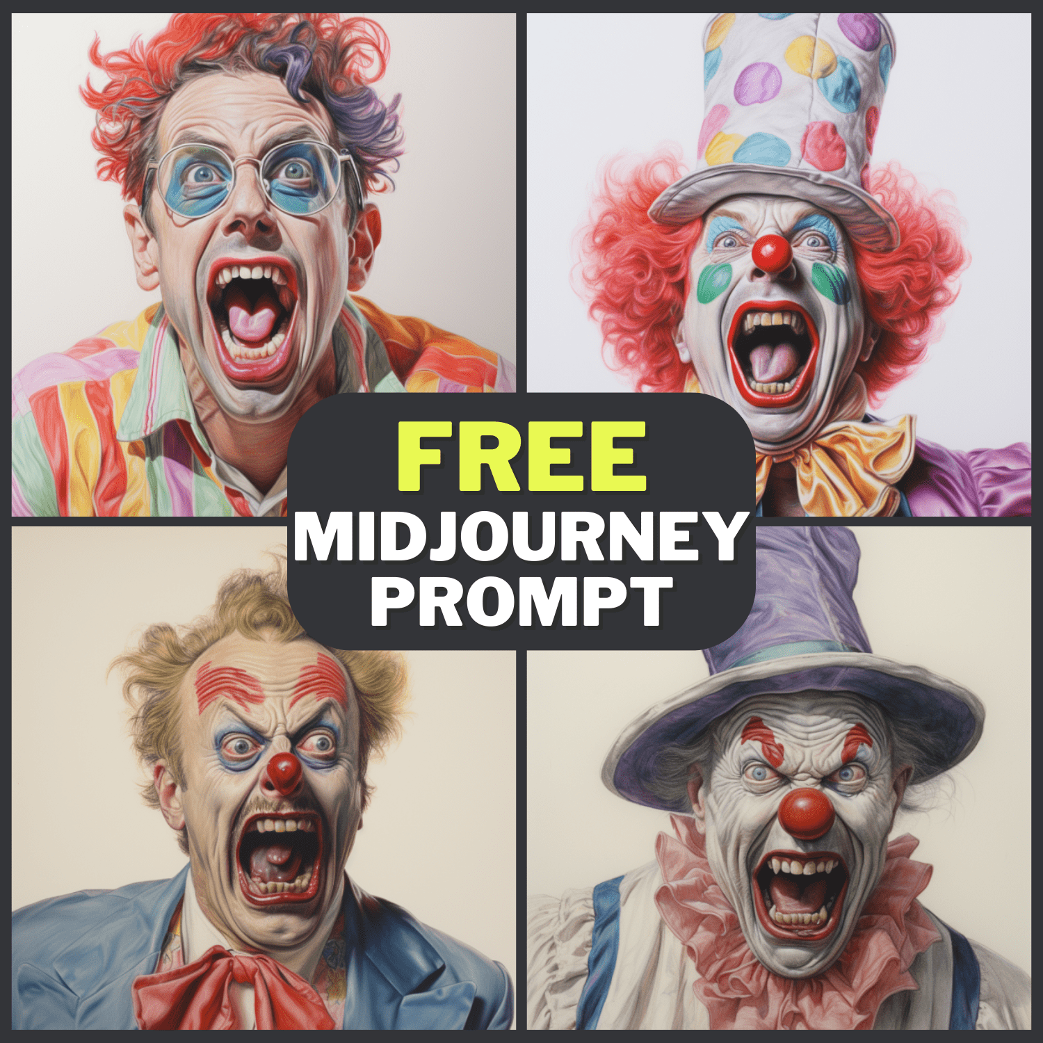 Shouting Man Portrait In Clown Outfit Free Midjourney Prompt 1