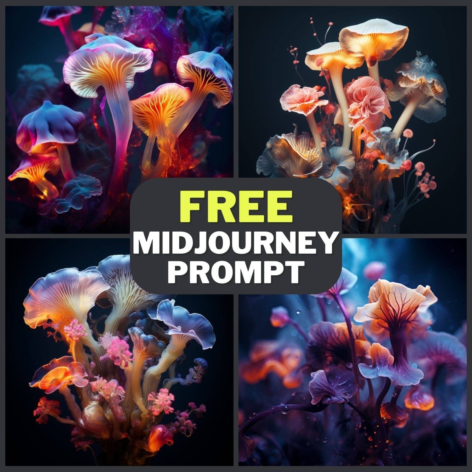 Backlit Mushrooms and Flowers Free Midjourney Prompt 1