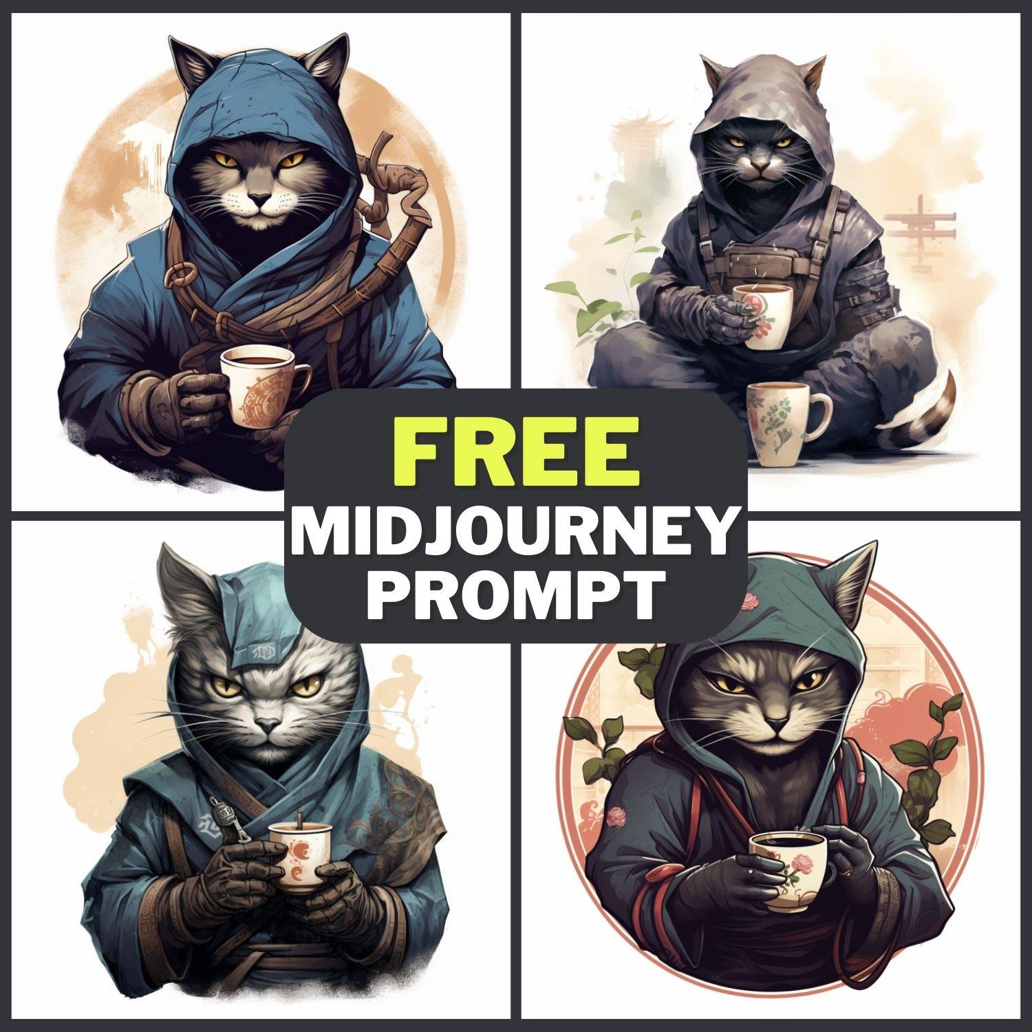Ninja Cat Having a Coffee Free Midjourney Prompt 1